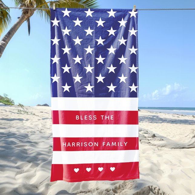 Toalla De Playa Estrellas y Franjas Modernas Personalizadas (Modern Stars and Stripes Personalized Beach Towel)