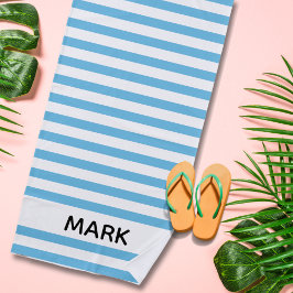 Toalla De Playa Estribo Azul Y Blanco Personalizado