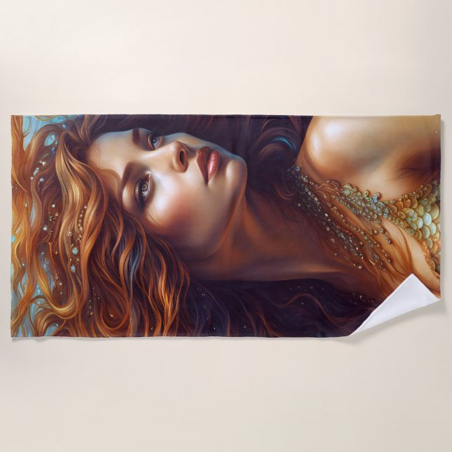 Toalla De Playa Ethereal Arte de Sirenas Imprimir Fantasía Mar Sub (Anverso)