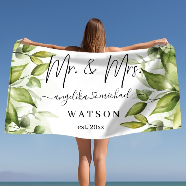 Toalla De Playa Eucalyptus Greenery Rubor Modern Trendy Script Mr. (Subido por el creador)