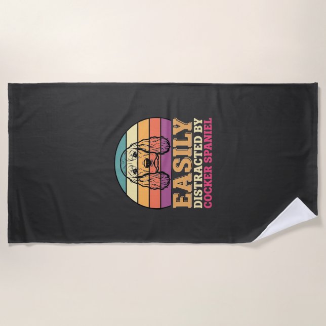 Toalla De Playa Fácilmente Distraído Por Perro Retro Cocker Spanie (Anverso)