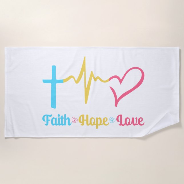 Toalla De Playa Faith Hope Love Hearts (Anverso)