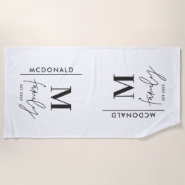 Toalla De Playa Familia de moda mínima personalizada Monograma