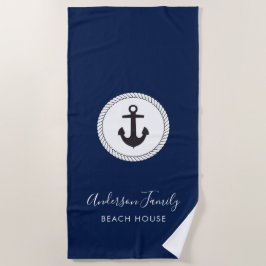 Toalla De Playa Familia manuscrita náutica de la caligrafía del