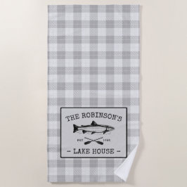 Toalla De Playa Family Lake House Oars Fish Rústico White Plaid