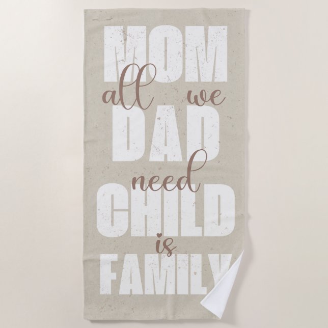 Toalla De Playa Family (Mom, Dad, Kid) White on Sand (Anverso)