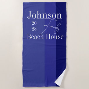 Toalla De Playa Family Name Beach House Blue Stripe