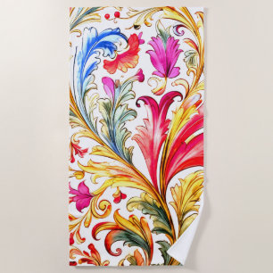Toalla De Playa Fancy Florentine Design Watercolor Leaves