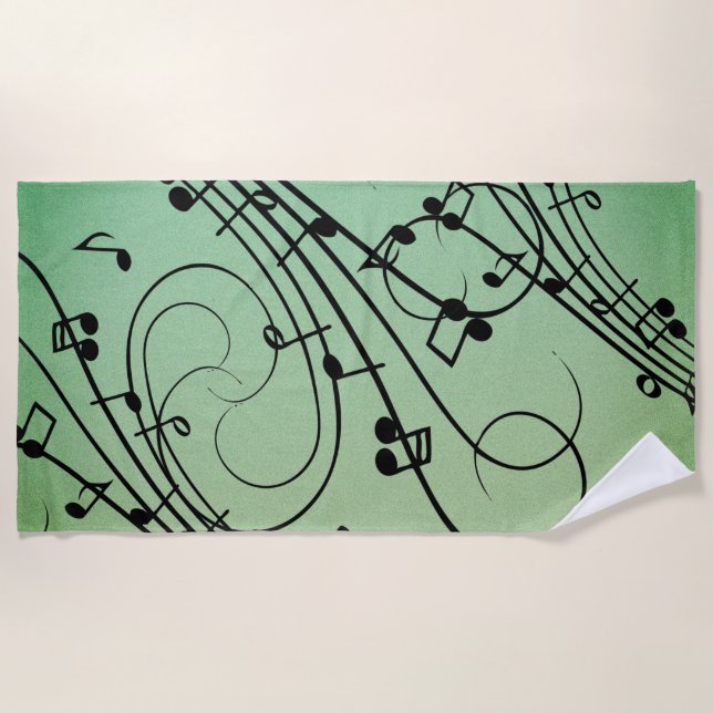 Toalla De Playa Fancy Notes Green Music Design (Anverso)