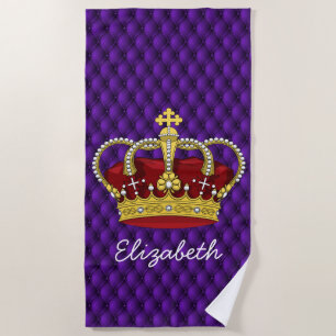 Toalla De Playa Fancy Royal Purple & Queen's Crown con nombre