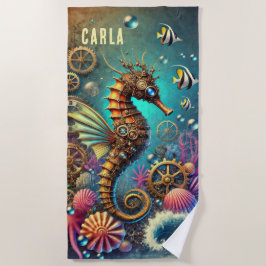 TOALLA DE PLAYA FANTASÍA CAPRICHOSA SEAHORSE STEAMPUNK