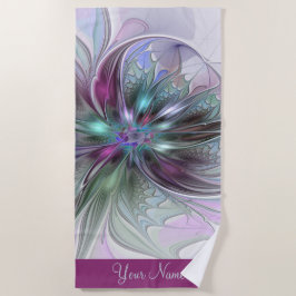 Toalla De Playa Fantasía colorida Resumen Art Moderno Nombre de fl