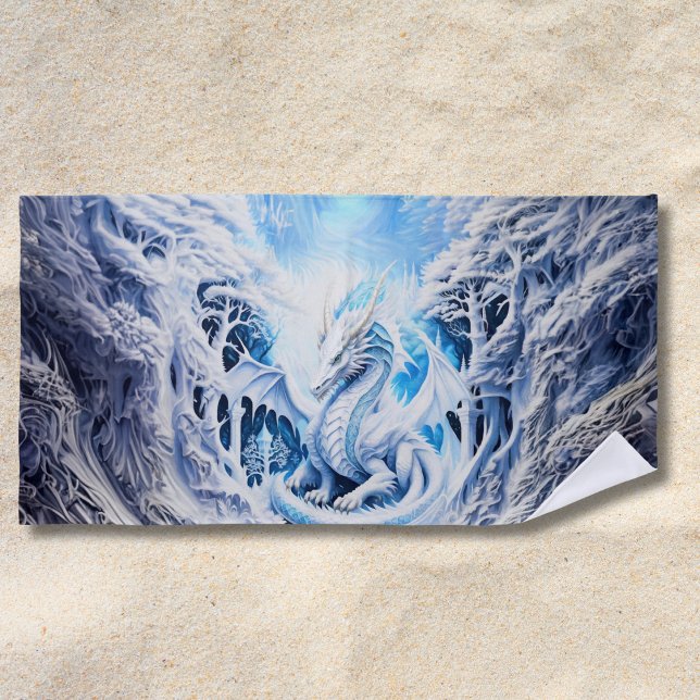Toalla De Playa Fantasia del Dragón Blanco Magnífico (Subido por el creador)