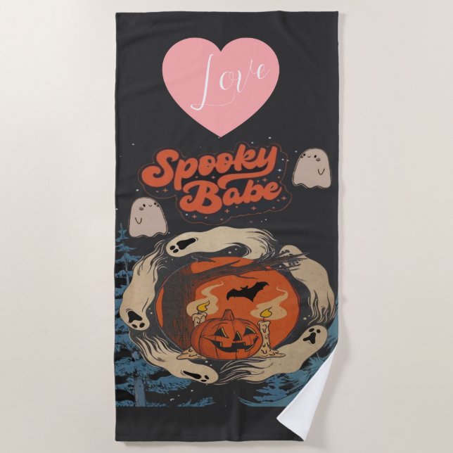Toalla De Playa Fantasma Babe Cute Halloween Fantasma Cita (Anverso)