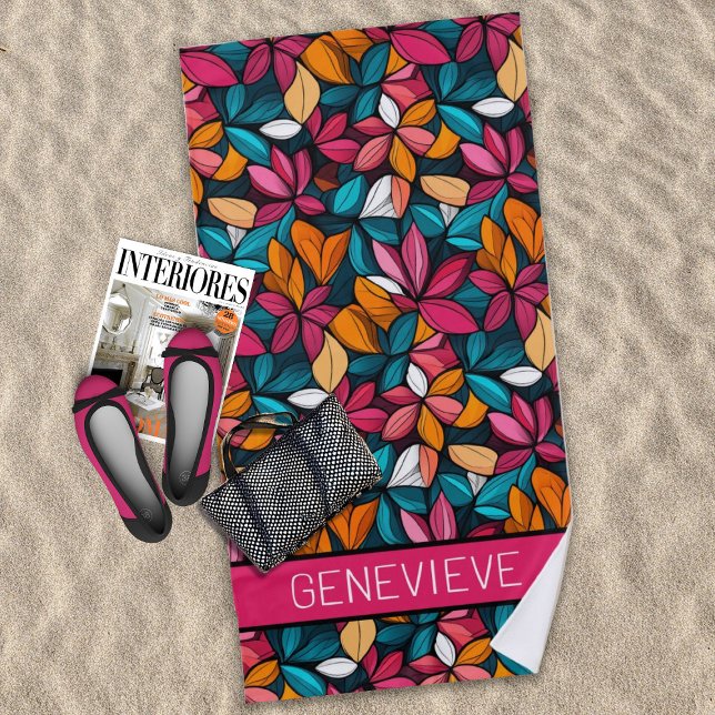 Toalla De Playa Fantástico patrón floral en turquesa y berry (Subido por el creador)