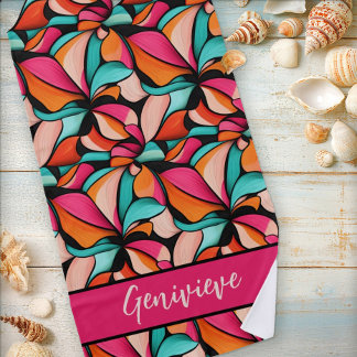 Toalla De Playa Fantástico patrón floral en turquesa y berry