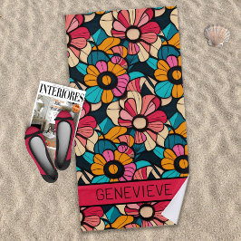 Toalla De Playa Fantástico patrón floral retro en Berry y Naranja