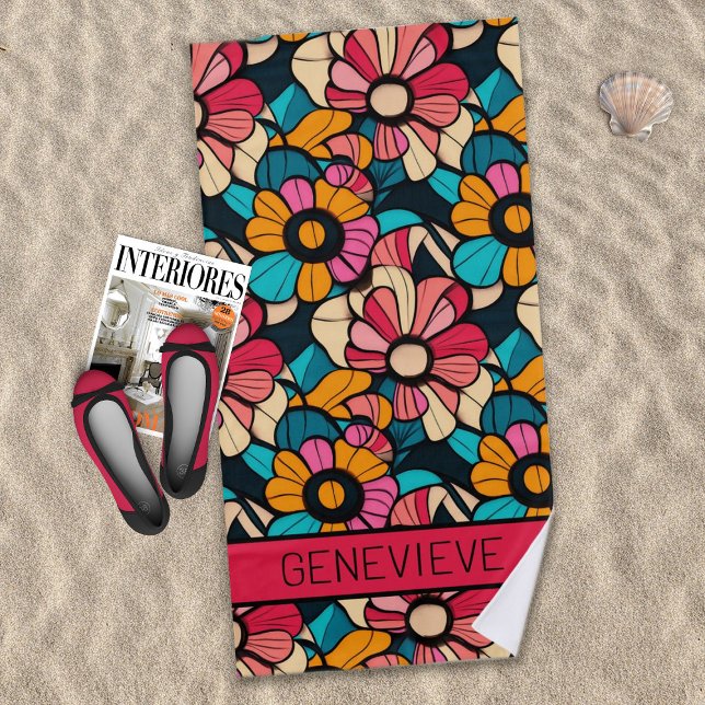 Toalla De Playa Fantástico patrón floral retro en Berry y Naranja (Subido por el creador)