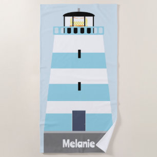 Toalla De Playa Faro azul y blanco alto personalizado