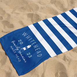 Toalla De Playa Faro Náutico Stripe Blue Monograma