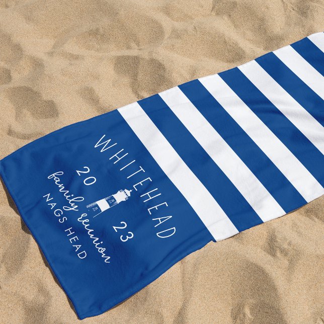Toalla De Playa Faro Náutico Stripe Blue Monograma (Subido por el creador)