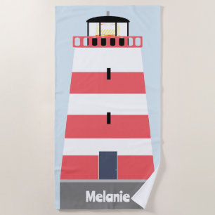 Toalla De Playa Faro rojo y blanco alto personalizado