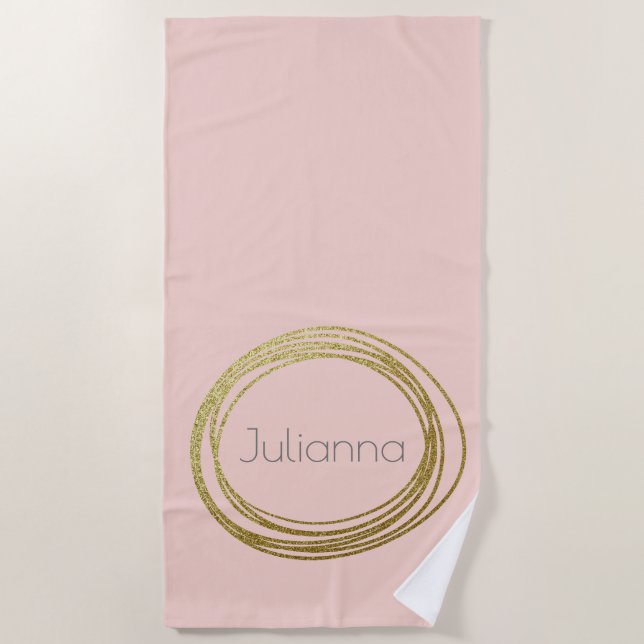 Toalla De Playa Faux Gold Abstract Circle Design con el nombre Ros (Anverso)