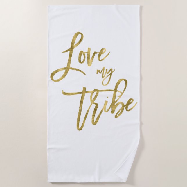 Toalla de Playa Faux Gold Love My Tribe (Anverso)