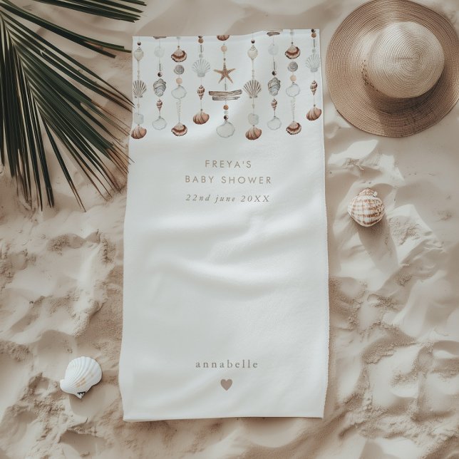 Toalla De Playa Favor de Baby Shower de Boho Ocean Shell (Zazzle Boho Ocean Shell Baby Shower Favor Beach Towel)