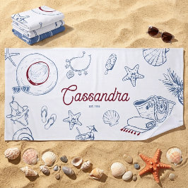 Toalla De Playa Favor de cumpleaños de verano de playa azul y rojo