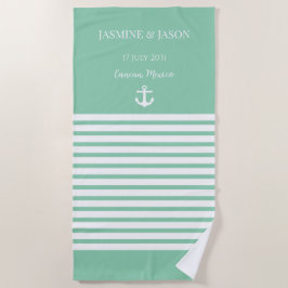 Toalla De Playa Favor de la boda de destino personalizada Mint Whi