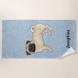 Toalla De Playa Fawn Pug Dog Cute Mops Raza de perro Diseño Azul