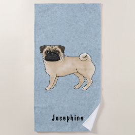Toalla De Playa Fawn Pug Dog Cute Mops Raza de perro Diseño Azul