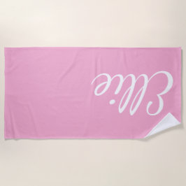 Toalla De Playa Felicidad Rosa Bebé | Nombre Personalizado Letra C