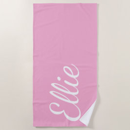 Toalla De Playa Felicidad Rosa Bebé | Nombre Personalizado Letra C