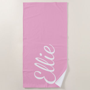 Toalla De Playa Felicidad Rosa Bebé   Nombre Personalizado Letra C