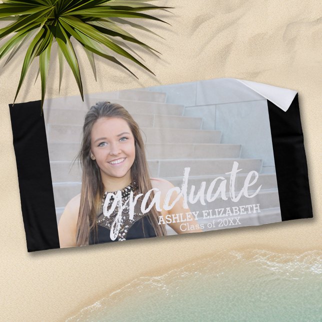 Toalla De Playa Felicitaciones Grad Photo por Graduación Virtual (Personalized Beach Towel - Add Photos and Text)