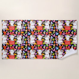 Toalla De Playa felinos valentinos felices