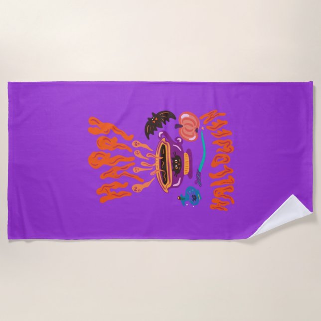 Toalla De Playa Feliz café de la bruja amante del gato de Hallowee (Anverso)