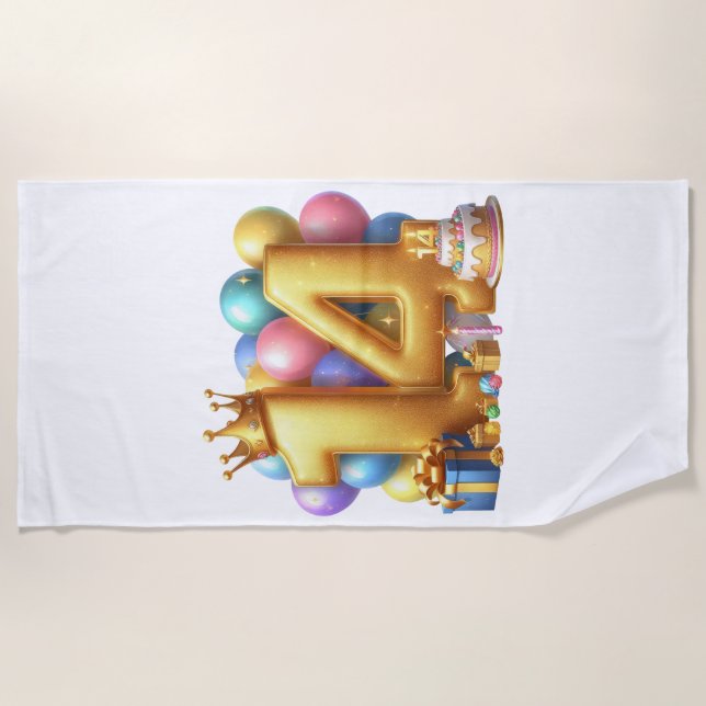 Toalla De Playa Feliz cumpleaños dorado 14 (Anverso)