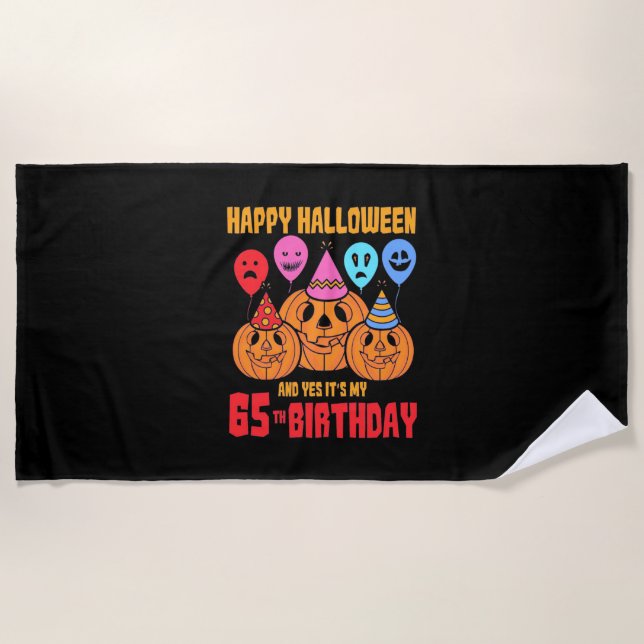 Toalla De Playa Feliz cumpleaños número 65 de Halloween (Anverso)