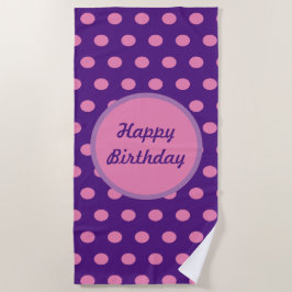 Toalla de playa Feliz Cumpleaños (Púrpura y Rosa)