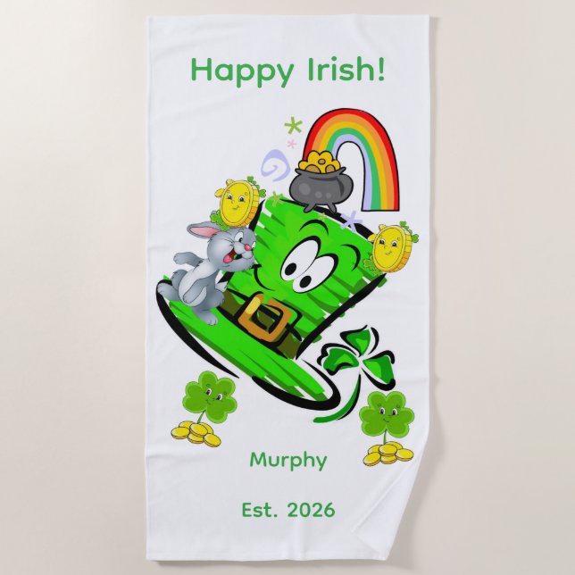 Toalla de playa Feliz día de San Patricio Conejo (Anverso)