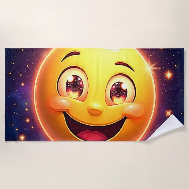 Toalla De Playa Feliz Emoji de ojos cósmicos (Anverso)