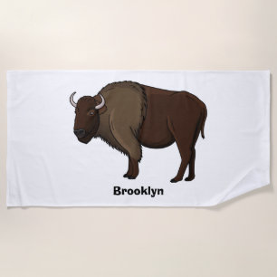 Toalla De Playa Feliz ilustracion de búfalo de bisonte americano