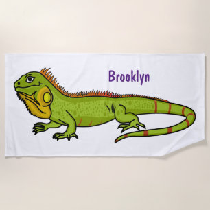 Toalla De Playa Feliz ilustracion personalizado de iguana verde