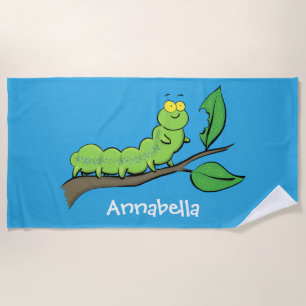 Toalla De Playa Feliz ilustracion personalizado de oruga verde