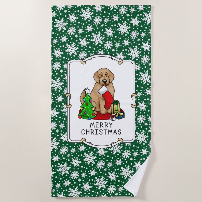 Toalla De Playa Feliz Navidad 2 Goldendoodle (rojo dorado) Cute (Anverso)