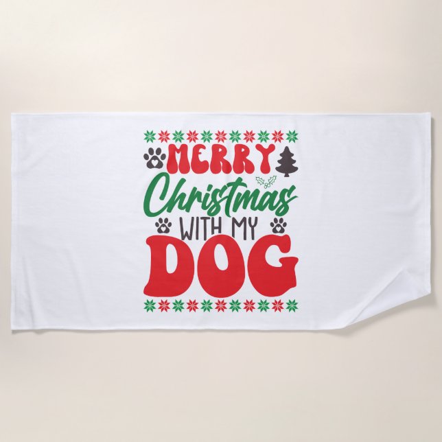 Toalla De Playa Feliz Navidad con mi perro-01 (Anverso)