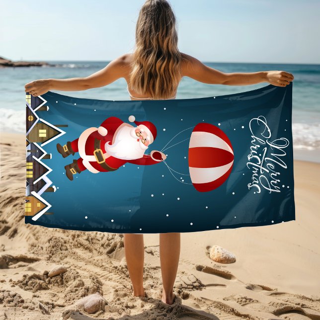 Toalla De Playa Feliz navidad lindo paracaidismo moderno Santa (Subido por el creador)